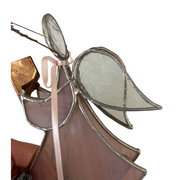 Stained Glass Choir Angel Figurine Pink Faceted Crystal Christmas Decoration - Picture 5 of 9